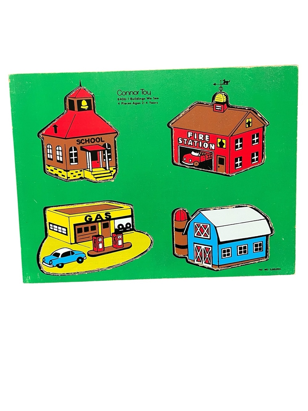 2 CONNOR Toy Vintage Wooden Puzzles Primary Colors Farm Buildings Animals